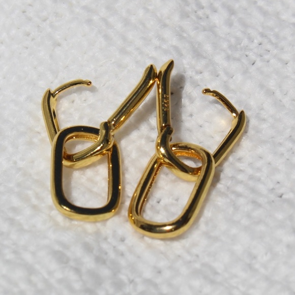 Sterling Silver Gold Chain Link Hoop Dangle Earrings - Picture 9 of 10